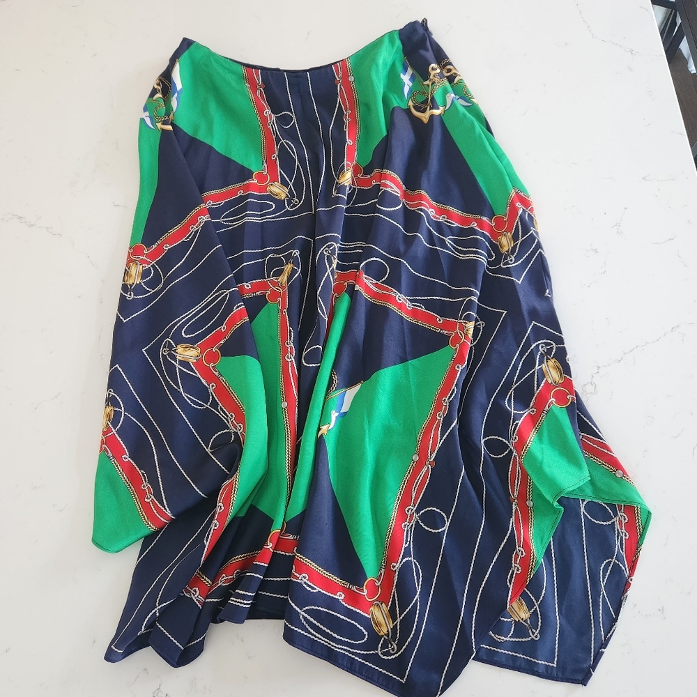 Lauren Ralph Nautical-Print Handkerchief-Hem Midi Skirt - Picture 6 of 6